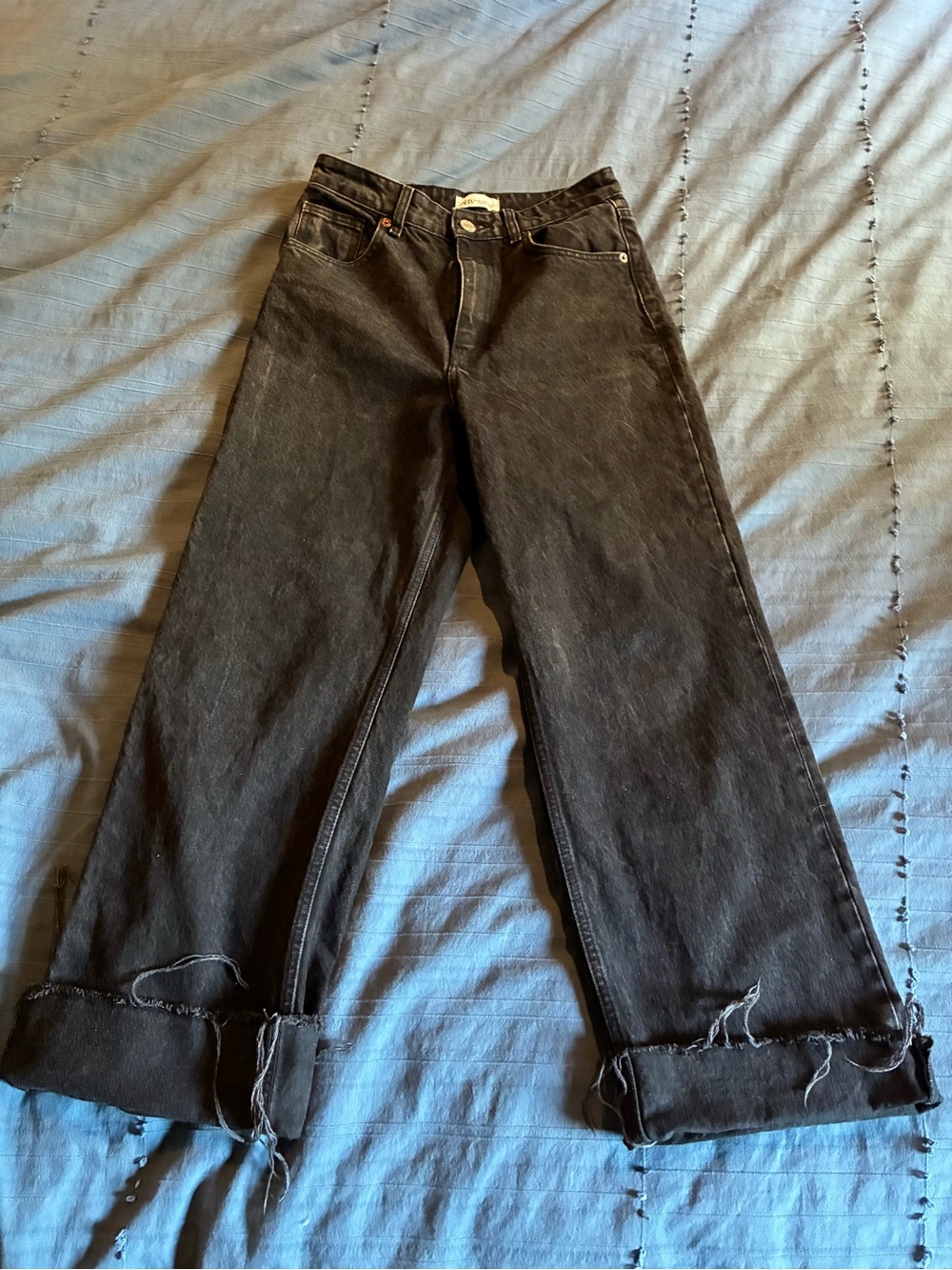 Zara Black Washed Straight-Leg Jeans
